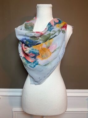 Echo Floral Silk Scarf Mothers Day Script Blue 35x35
